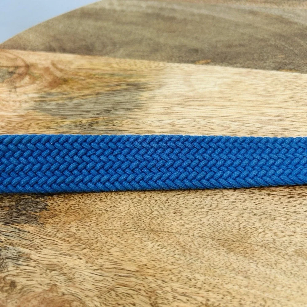 TORINO Italian Woven Elastic Belt Leather Tabs Blue Sz 40 MSRP$80 Made In USA